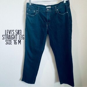 Levi’s 503 women straight leg Dk blue jean zip front, High rise, 5 pocket Sz 16